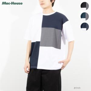 Tシャツ 半袖 メンズ ポンチ素材 切替デザイン サステナブル クルーネック トップス ネコポス対応｜machouse