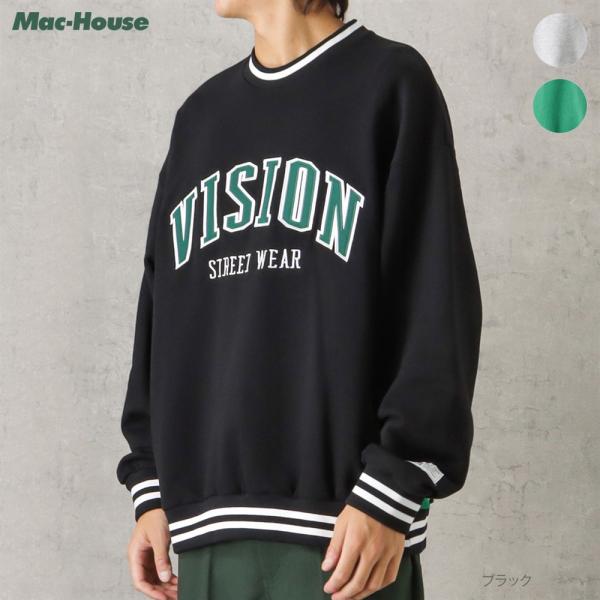 裏毛 トレーナー メンズ ワッペン ラインリブ カレッジロゴ ブランドロゴ 刺繍 袖口リブ ゆったり...