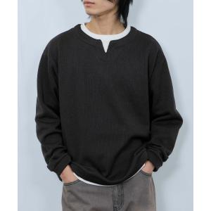 裏起毛 トレーナー メンズ スウェット フェイクレイヤード 長袖 Tシャツ ロンT クルーネック キーネック トップス｜Mac-House(マックハウス)