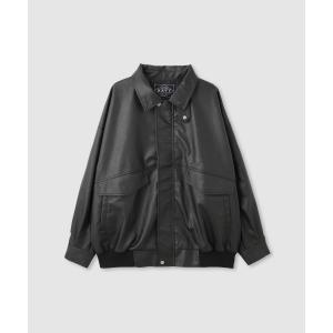 ブルゾン レディース アウター レザー調 合成皮革 ビッグシルエット ゆったり 大きめ ポケット ジャケット