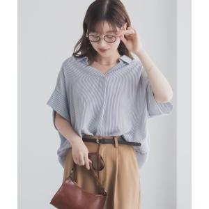 ブラウス レディース 半袖 接触冷感 UVカット ひんやり ストライプ 無地 スキッパーカラー トップス｜Mac-House(マックハウス)