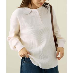 Tシャツ レディース 長袖 ロンT 綿100％ コットン ワッフル 無地 ヘンリーネック カットソー トップス