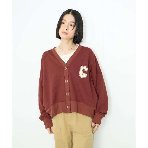 Idnes イドネス 裏毛 カーディガン レディース 長袖 Vネック スウェット カレッジプリント ...