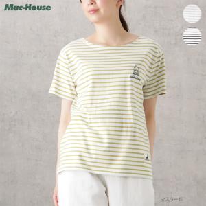 Tシャツ 半袖 レディース 綿混 ボーダー サイドスリット クルーネック トップス ネコポス対応｜machouse