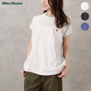 Tシャツ 半袖 綿100% レディース コットン モックネック ラグランスリーブ トップス ネコポス対応