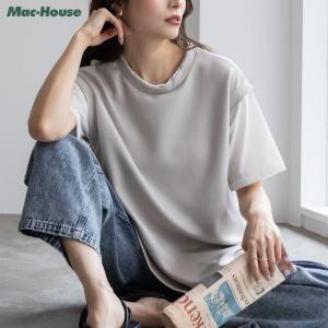 Tシャツ レディース ポンチ素材 半袖 フェイクレイヤード ベスト トップス ネコポス対応｜machouse