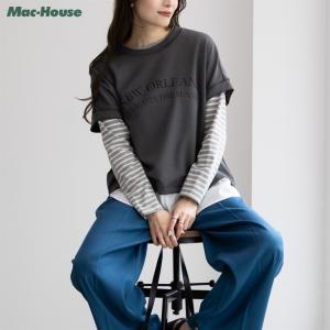 フェイクレイヤードノースリーブ レディース ポンチ素材 クルーネック トップス｜machouse