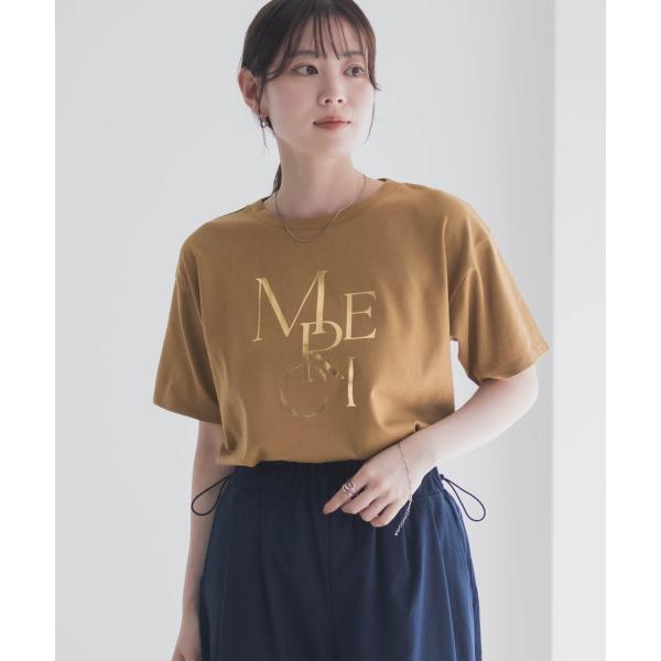 Idnes イドネス Tシャツ レディース 半袖 綿混 ロゴ 箔プリント クルーネック トップス