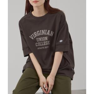 DISCUS ディスカス Tシャツ レディース 半袖 綿100％ コットン ゆったり 大きめ カレッジロゴ プリント トップス