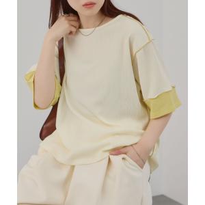 Tシャツ レディース 半袖 ストレッチ 配色 バイカラー カットソー トップス