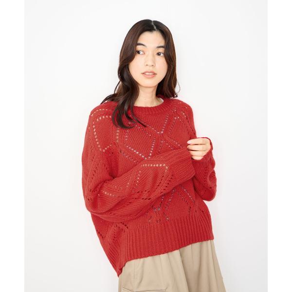 Idnes イドネス ニット セーター レディース 透かし編み ゆったり ダイヤ柄 抜け感 フェミニ...