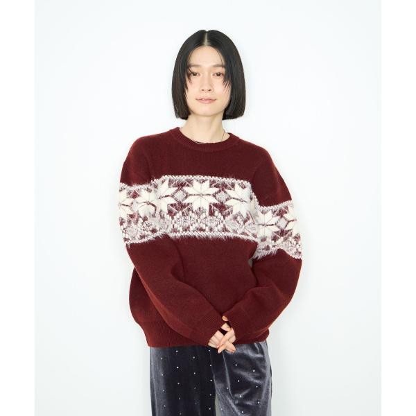 Idnes イドネス ニット セーター レディース 長袖 ふわふわ ゆったり 雪モチーフ ノルディッ...