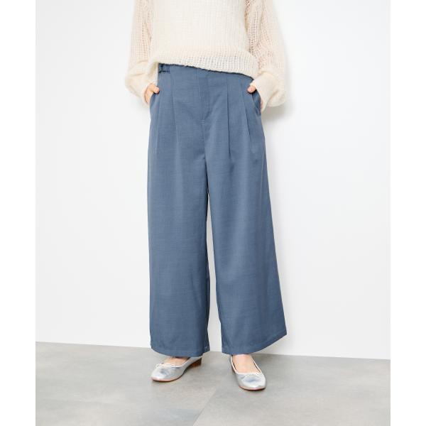 Idnes イドネス ワイドパンツ レディース リネンライク ツータック サイドベルト クロップドパ...