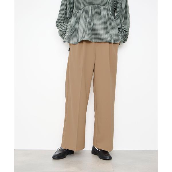 Idnes イドネス タックパンツ レディース ストレッチ ウエストゴム ツータック ストレートパン...