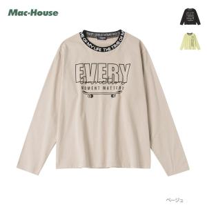 長袖Tシャツ 綿100％ キッズ ネックロゴ ジャガード プリント カットソー ロンT トップス