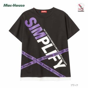 半袖Tシャツ キッズ ポンチ素材 フェイクレイヤード 丸首 クルーネック プリント ロゴ カットソー 重ね着風 おしゃれ トップス ネコポス対応｜machouse