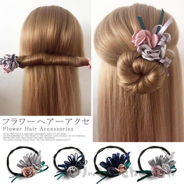 ヘアアクセサリー クリップ パールビジュー ワイヤー コサージュ くるりんぱスティック かんざし フ...