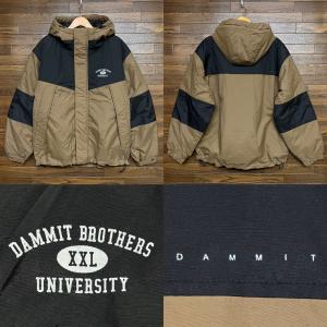 DAMMIT BROTHERS UNIVERSITY ナイロンフードジャケット(中綿入り) Brown/Black XLサイズ｜maddope