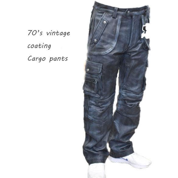 春夏メッシュ　ありそうでない本革 カーゴパンツ 柔らかくなめしバッファローレザー ツーリング UKス...