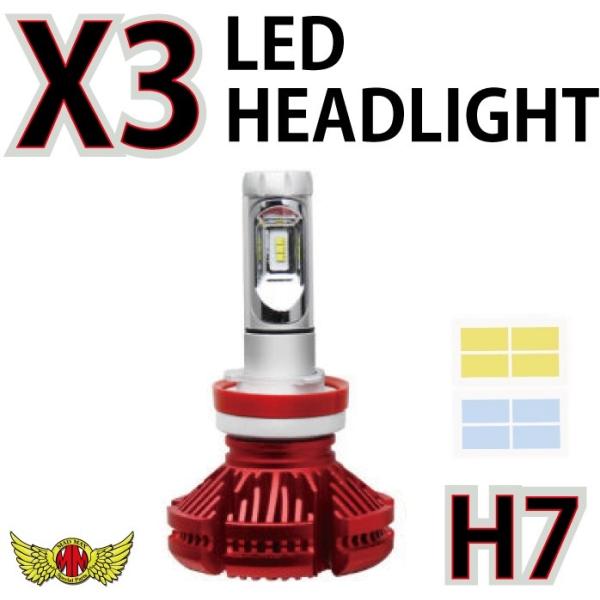 週末セール!!X3 H7 LEDヘッドライト 25W 3000LM 防水 レッド 1個入り