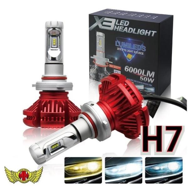 新生活応援セール!!X3 H7 LEDヘッドライト 25W 6000LM 防水 レッド2個セット