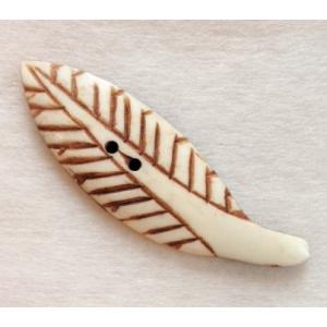 ボーンボタン　60mm　1個売り　リーフ　アイボリー