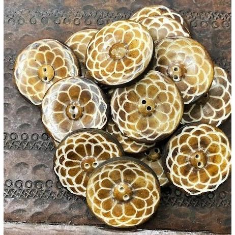 ボーンボタン　30mm　はなび　１個売り　ブラウン