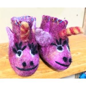ベビー　フェルトルームシューズ　ユニコーン　ピンク　