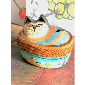 小物入れ　猫　置物　ハンドペイント　A