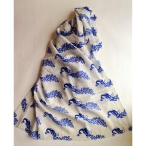 カシミアストール　クジャク　ブルー