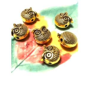 メタルビーズ　フクロウ　ゴールド　6個入り