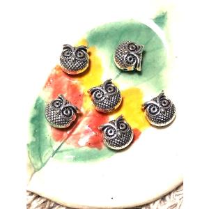 メタルビーズ　フクロウ　シルバー　6個入り