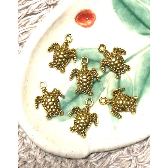 メタルチャーム　カメ　ゴールド　6個入り　13mm