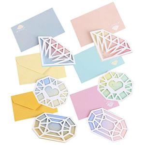 moin moin メッセージ カード + 封筒 6種 アソート セット   宝石 型 鉱石 ジュエリー 水彩 キラキラ グラデーション   カ