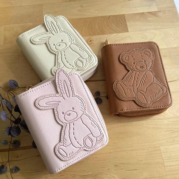 うさちゃん くまちゃん ダイカット 二つ折財布 コンパクト ミニ財布 うさぎ くま  JW-0561