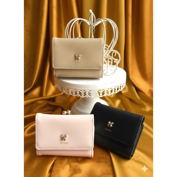 ミニリボン がま口 三つ折り財布 コンパクト ミニ財布 レディス ガールズ  JW-0631