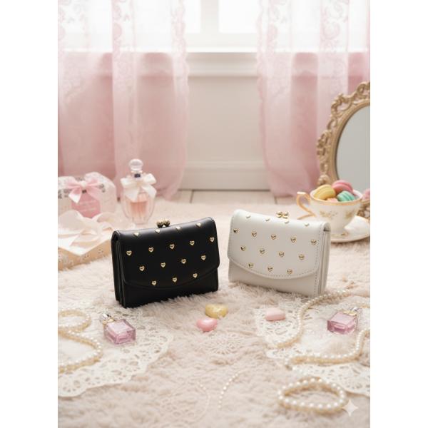 しあわせ ぷっくり ハート がま口 三つ折財布 コンパクト ミニ財布 レディス ガールズ  JW-0...