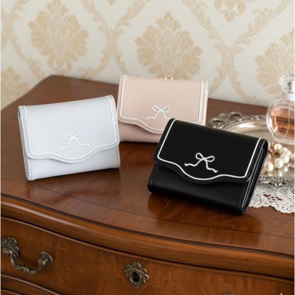 ガーリーリボン がま口 三つ折財布 コンパクト ミニ財布 レディス ガールズ  JW-0619