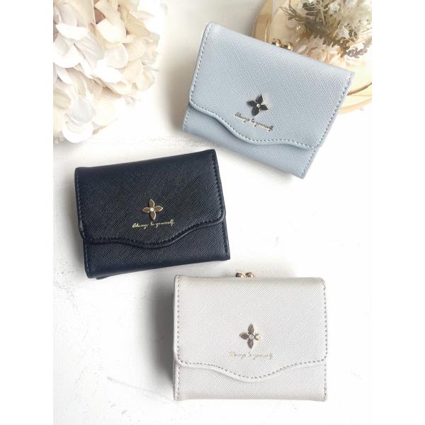 フルール がま口 ３つ折財布 コンパクト ミニ財布 スタッズ付き ガールズ レディス JW-0637