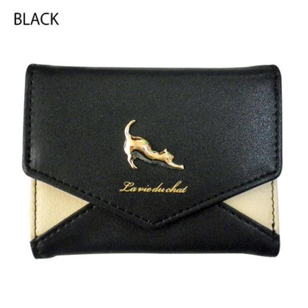 伸び猫 レター 三つ折り財布 レディース ミニ財布 ネコ 折財布
