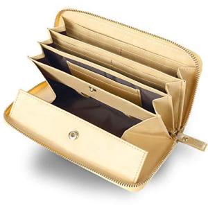 Morina 牛革 長財布 ラウンドファスナー ギャルソンウォレット 大きく開く 小銭入れ (ゴールド)
