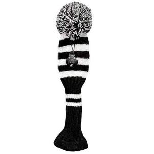 ゴルフカバー ヘッドカバー ユーティリティ UT用カバー ニット製 ペンダント付け (黒×白)