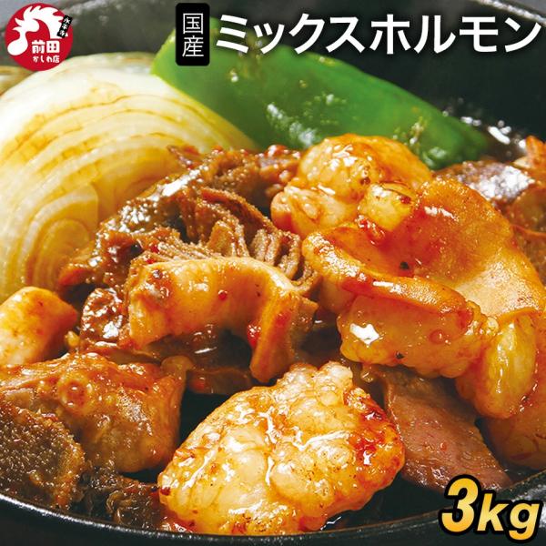 国産牛タン入り 特製タレ漬け 9種の国産牛ミックスホルモン[1kg×3袋](冷凍) 牛ホルモン 皮付...