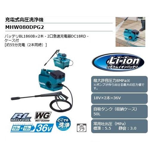 マキタ 高圧洗浄機 コードレス 充電式 36V MHW080DPG2