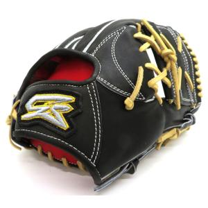 硬式グラブ GSグローブ 内野手用 当て挟み型 5ミリアップ OHI-46 ショート セカンド 指股有り ワンピースウェブ ゴリラブラック キャラメル紐 ガイド型付け済