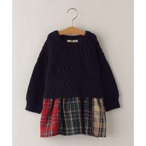 【シップスキッズ】SHIPS KIDS:【洗えるニット】シルキーニット レイヤー ワンピース(90cm)