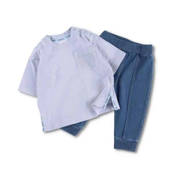 【branshes】ロゴテープトップス+デニムニットパンツ