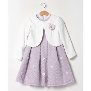 【プティマイン】コサージュつき花レースワンピース×ギャザージャケットセット