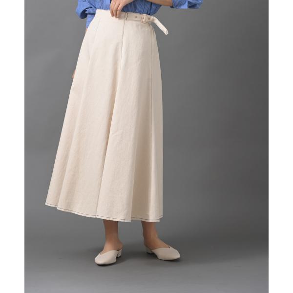 【アールピーエス】【WEB限定】pura　配色ステッチサイドベルトフレアースカート