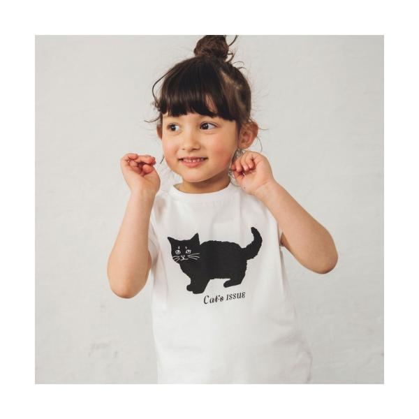 【ブランシェス】【Cat&apos;s ISSUE】黒ネコプリントフレンチスリーブTシャツ